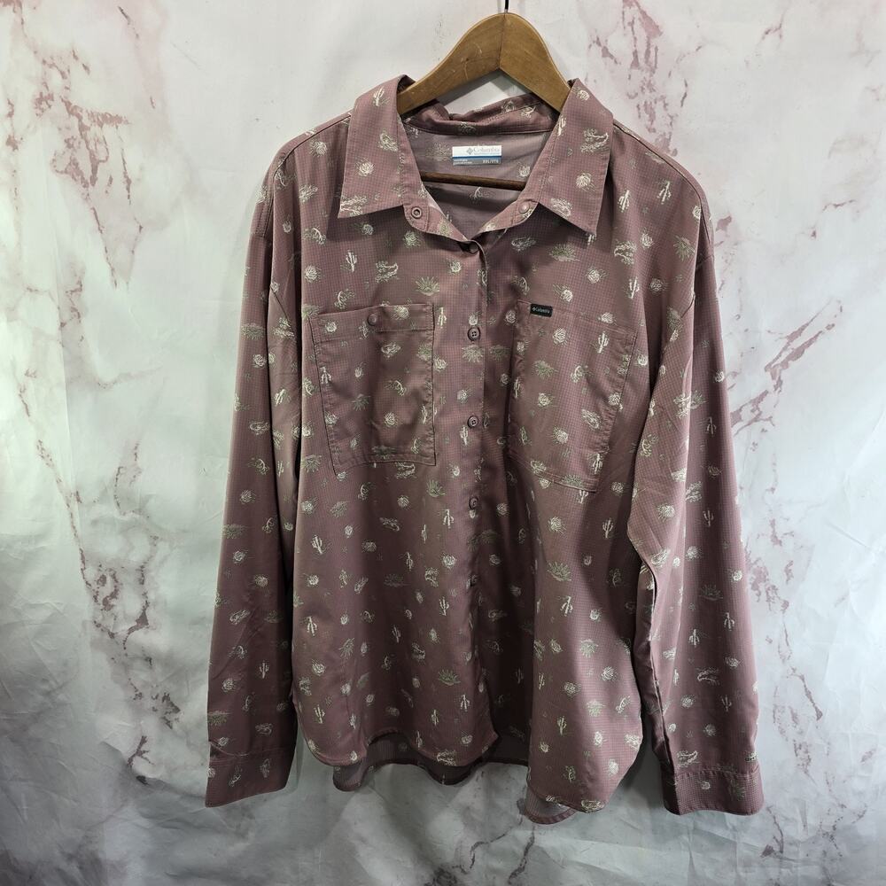Columbia Shirt Womens XXL 2X Desert Cactus Joshua Tree Vented Long Camp Button